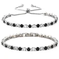 Elegant silver tennis bracelet featuring alternating black and white zircon stones - 2-Piece Set (Bolo & Fold-over) / Black & White Stripe
