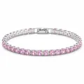 Elegant silver-tone tennis bracelet featuring round pink cubic zirconia stones - Folding Safety Buckle / 17cm / Silver Pink