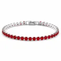 Elegant silver-tone tennis bracelet featuring vibrant round red cubic zirconia stones. - Tennis Chain / 17cm / Silver Base - Red Zirconia