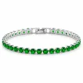 Elegant silver tennis bracelet with brilliant round emerald green zircons for women - Folding Safety Buckle / 17cm / Silver Green
