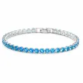 Elegant silver-toned tennis bracelet with round sky blue cubic zirconia gemstones - Tennis Chain / 17cm / Silver Base - Light Blue Zirconia