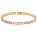 Elegant gold plated tennis bracelet with sparkling pink round-cut zircons - Tennis Chain / 17cm / Gold Base - Pink Zircon