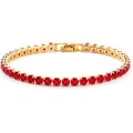 Elegant gold plated tennis bracelet featuring vibrant round red zircon crystal stones - Tennis Chain / 17cm / Gold Base - Red Zircon