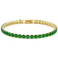 Elegant gold plated tennis bracelet featuring round brilliant cut emerald green zircon stones - Tennis Chain / 17cm / Gold Base-Green Rhinestone