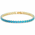 Elegant gold plated tennis bracelet featuring sparkling round blue cubic zirconia stones - Tennis Chain / 17cm / Gold Base - Light Blue Zirconia