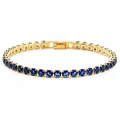 Gold-plated tennis bracelet with round dark blue cubic zirconia stones - Tennis Chain / 17cm / Gold Base - Deep Blue Zirconia