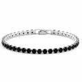Elegant silver-tone tennis bracelet featuring a row of round black cubic zirconia stones - Tennis Chain / 17cm / Silver Base - Black Zirconia