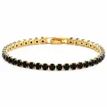Elegant gold-plated tennis bracelet featuring round black zircon stones for women - Tennis Chain / 17cm / Gold Base - Black Zircon