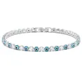 Elegante pulsera de plata con circonitas y cuentas azules de ojo turco para mujeres. - Ojos Azul Claro Con Base Plateada - 17 Cm