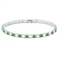 Elegante pulsera de tenis plateada con dijes de ojo turco verdes y brillantes circonitas. - Base Plateada Con Ojos Verde Claro - 21 Cm