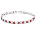 Pulsera tenis plateada con cuentas de ojo turco rojas y circonitas claras brillantes - Base Plateada Con Ojos Rojos - 19 Cm