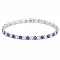 Elegante pulsera tenis plateada con cuentas de ojo turco azul y circonitas blancas - Ojos Azul Oscuro Con Base Plateada - 17 Cm