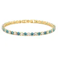 Gold-plated zircon tennis bracelet featuring alternating blue evil eye beads and crystals - Evil Eye (Light Blue) / 17cm / Gold Base Light Blue