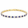 Gold-plated tennis bracelet featuring blue evil eye beads and clear cubic zirconia - Evil Eye (Dark Blue) / 17cm / Gold Base Dark Blue
