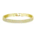 Elegant triple-strand gold-plated tennis bracelet featuring shimmering white zircons - Triple Row / Gold