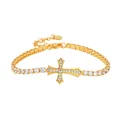 Elegant gold plated cross bracelet with shimmering clear cubic zirconia stone accents - Cross Bracelet / Gold