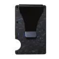 Porta carte RFID minimalista in fibra di carbonio con fermasoldi e dettagli blu. - Blu