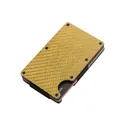 Yellow carbon fiber RFID blocking minimalist metal card holder wallet for men, top view - Gold