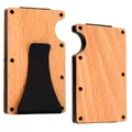 Wooden RFID blocking card holder wallet with aluminum alloy frame and metal clip - Cherry Wood