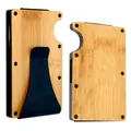 Detailed view of the bamboo texture and metal clip on an RFID blocking cardholder - Carbonized Bamboo