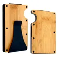 Minimalist solid wood RFID blocking card holder with a sleek black metal money clip - Carbonized Bamboo