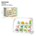3450PCS Succulent Flower Building Blocks Set with Transparent Display Dust Cover Case - P2302 Succulent Collection - 12 Types Complete Set + 3-tier Display Sheet + Transparent Dust Cover