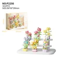 Colorful rose and succulent building block flower set with 3-tier white display stand - P2298 Potted Plant Collection - 9 Styles + 3-tier Display Shelf