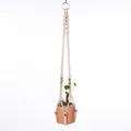Bohemian handmade macrame plant hanger with cream cotton rope and wooden beads - Cream Spiral Weave with Wooden Beads (010)