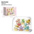 Educational 4001PCS flower bouquet building blocks set with white display case - P2300 Flower Basket Collection - 8 Styles Complete Set + 3-tier Display Stand + Transparent Dust Cover