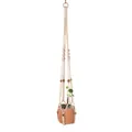 Handmade bohemian macrame plant hanger with wooden beads and terracotta pot - Cream Wooden Ring Woven Style (013)