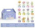 12-piece assorted colorful building block potted flower set with a blue gift box. - W1504 Round Potted Flowers And Plants - Gift Box Version [set Of 12]