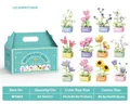 Floral potted plant building block set with 12 flower styles and gift packaging box - W1604 Square Potted Fresh Flowers - Gift Box Version [set Of 12]