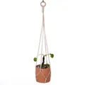 Bohemian handmade woven cotton rope plant hanger with wooden ring and terracotta pot - Minimalist Thin Cord Woven Style (043)