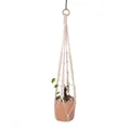 Bohemian handmade cotton rope macrame plant hanger featuring decorative wooden beads - Cream Spiral Style with Cylindrical Wooden Beads (045)
