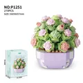 Succulent building block set with pink and green roses in a purple pot and box - P1251 Succulent Romance Fills The House [90% Of People Chose This Product]