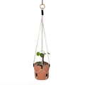 Bohemian handmade cotton rope plant hanger with wooden ring and terracotta pot. - Simple Wooden Ring Woven Style (048)