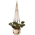 Handmade Bohemian macrame plant hanger featuring decorative wooden beads and a ceramic pot - Hemp Rope with Wooden Beads and Metal Ring (059)