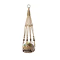 Handmade bohemian macrame plant hanger with natural cotton rope and dark wooden beads - Brown Hemp Rope with Iron Ring and Wooden Beads (064)