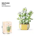 Miniature white rose building block flower pot model with 473 pieces assembly kit - P1264 Potted Plant With A Sky Full Of Stars