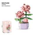 Pink building block rose flower succulent set in purple pot with product packaging box - P1268 Potted Time Lover