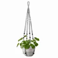 Handcrafted grey macramé plant hanger with black beads for bohemian indoor wall decor - Grey Woven Style with Wooden Beads (075)