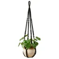 Black handmade macrame plant hanger with beads for indoor Bohemian style home decor - Black Woven Style with Wooden Beads (076)