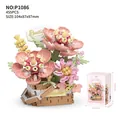 Pink floral building blocks set with flower basket model P1086 and packaging box - P1086 Flower Basket - Autumn Stroll