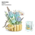 Blue flower bouquet building block set with 529 pieces in a yellow basket - P1092 Flower Basket - Garden Party