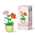 Building block flower set with 330 pieces pink and orange roses in a green pot - 2080 Blooming Rose