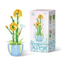 Santolina building block flower set with decorative pot and a retail gift box - 2086 Ball-shaped Cotton Chrysanthemum