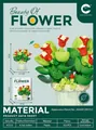 Green succulent flower building block set with red blossoms in a white pot - 7223 Jade Bonsai