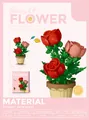Building block rose flower set in pot, realistic floral brick model for home office decor - 7227 Potted Roses
