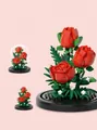 Elegant red rose flower building block kit presented in a clear glass display dome - 7233 Eternal Love (with Dust Cover)