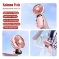 Portable mini handheld fan in sakura pink with USB rechargeable digital display feature - Gear 5 Display Folding (With Base Lanyard Cable) / Sakura Pink